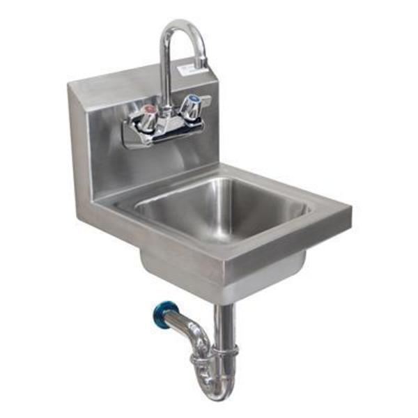 Bk Resources Space Saver Hand Sink W/ Faucet, P-Trap, 2 Holes, 9" Wide X 9" BKHS-W-SS-PT-G